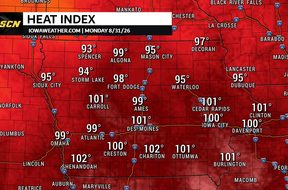 Heat index for Iowa Monday