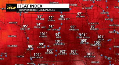 Heat index for Iowa Monday