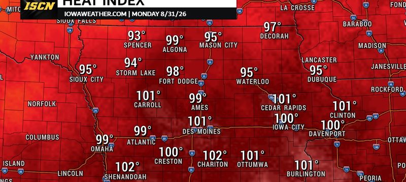 Heat index for Iowa Monday