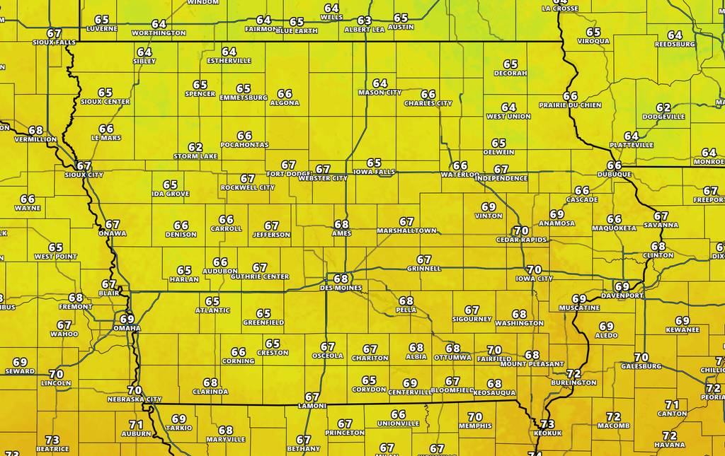 Forecast High Temperatures in Iowa on Sunday September 13th