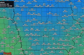 Forecast Low Temperatures Wednesday Morning in Iowa