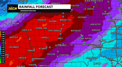 Iowa Rainfall Forecast Map through 7AM Saturday