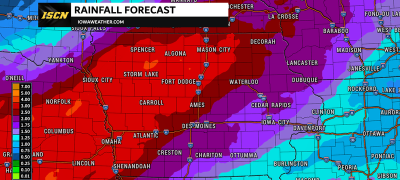Iowa Rainfall Forecast Map through 7AM Saturday