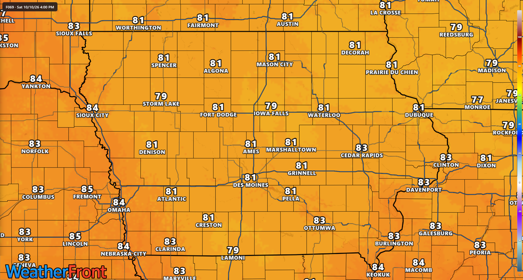 Forecast High Temperatures on Saturday October 10th, 2026