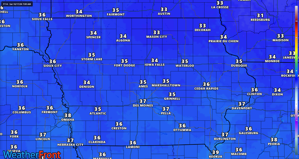 Temperatures at 7AM Saturday in Iowa